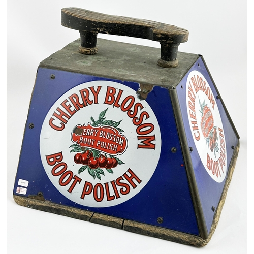 19 - CHERRY BLOSSOM BOOT POLISH ADVERTISING STAND. 11 x 16ins. Enamelled to 3 sides, wooden boot to top, ... 