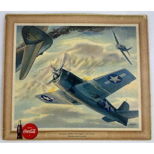 50 - COCA-COLA ARMY & NAVY SHOWCARDS. 15 x 13ins. Two different images of fighter aeroplanes with bottle ... 