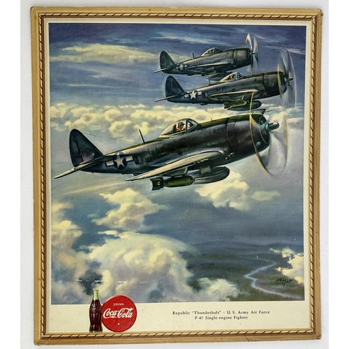 50 - COCA-COLA ARMY & NAVY SHOWCARDS. 15 x 13ins. Two different images of fighter aeroplanes with bottle ... 