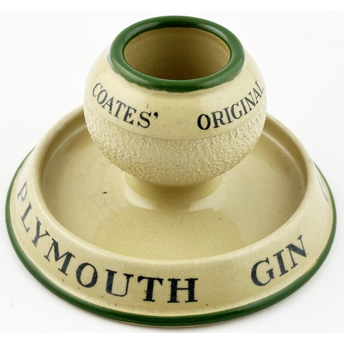 60 - COATES ORIGINAL PLYMOUTH GIN MATCHSTRIKER ASHTRAY & MATCH HOLDER. 5.9ins diam. Heavy stoneware. Near... 