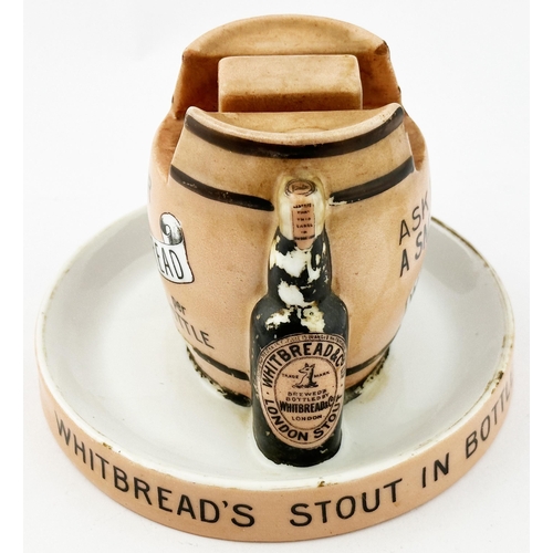 62 - . WHITBREADS STOUT IN BOTTLE ASHTRAY & MATCH HOLDER. 5.2ins diam. Beer barrel centre matchbox holder... 