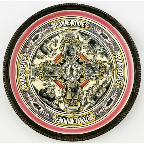 134 - ALLSOPPS PALE ALE COASTER. 6.25ins diam. Highly ornate, strong printed transfer, yellow highlights. ... 