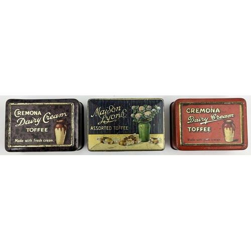 141 - TOFFEE TINS GROUP. Largest 5ins. Various makers Inc. Slades, Cremona, Everdales, Ely etc plus Melox ... 