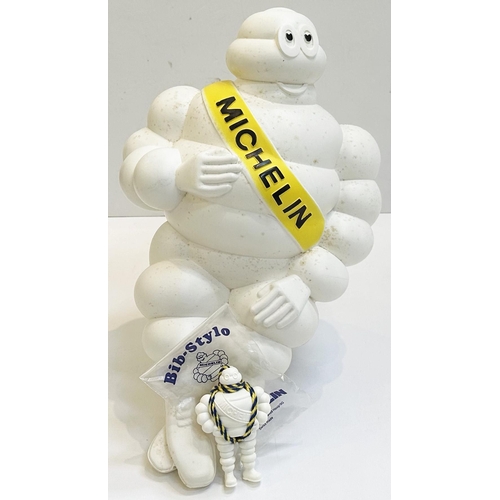 147 - PLASTIC MICHELIN MAN FIGURINE plus small pen holder figure. Tallest 16ins. Hard plastic with metal s... 