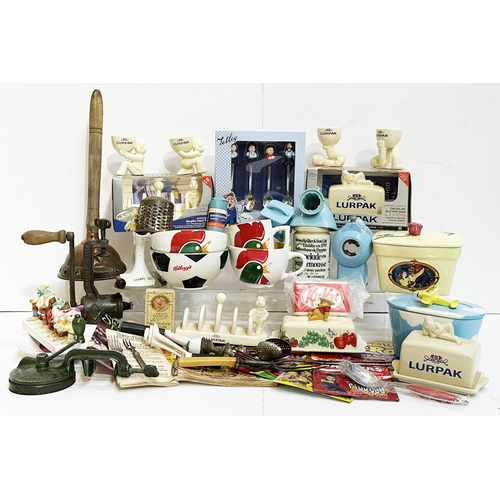 159 - KITCHENALIA GROUP. Tallest 15ins. Inc. Lurpak, Tetley, Utterley Butterley, Kelloggs, instrument. A r... 