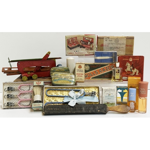 167 - ECLECTIC MIX. Inc. Ladies accessories kit, perfume, imperial leather kit, shaving brush, shoe horns ... 