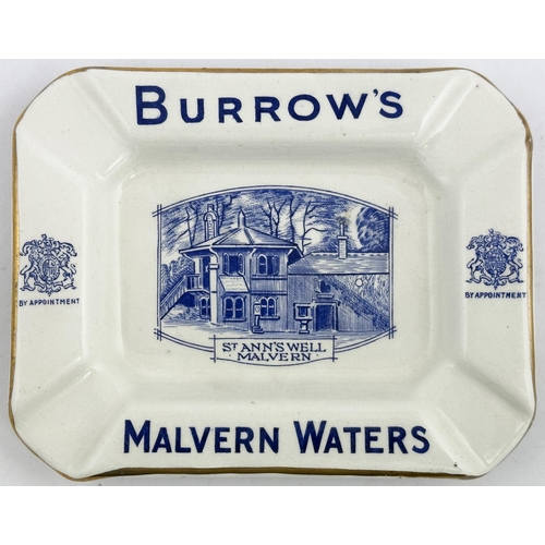 171 - BURROWS MALVERN WATERS ASHTRAY. 4.4 x 5.6ins. Strong & crisply struck blue transfers - St Anns Well ... 