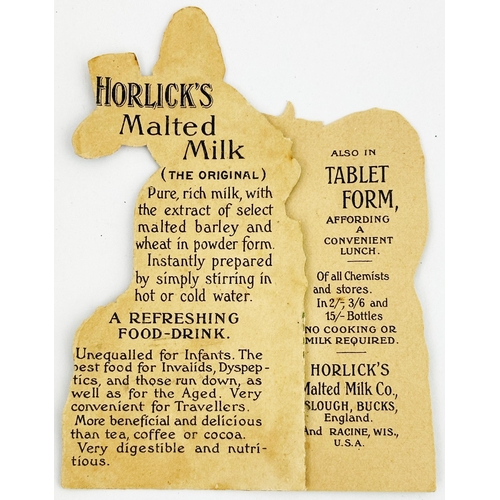 178 - HORLICKS MALTED MILK ADVERTISING CARD. 5 x 3.75ins. Multicoloured, double sided fold out card. One s... 