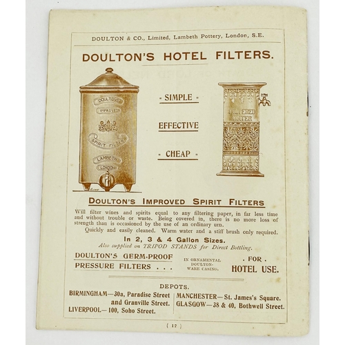 183 - 1905 ROYAL DOULTON POTTERIES CATALOGUE. 5.25 x 6.5ins. All brown print featuring various articles on... 