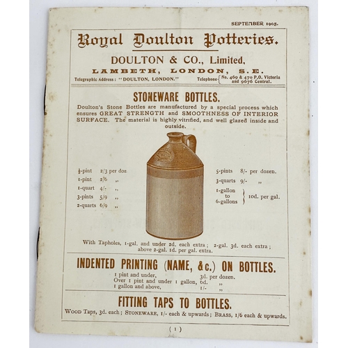 183 - 1905 ROYAL DOULTON POTTERIES CATALOGUE. 5.25 x 6.5ins. All brown print featuring various articles on... 