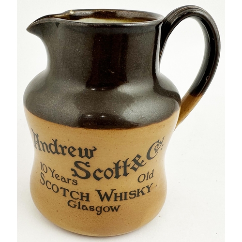 192 - GLASGOW ANDREW SCOTT WHISKY WATER JUG. 6ins tall. Unusual shapely (slightly waisted) t.t., salt glaz... 