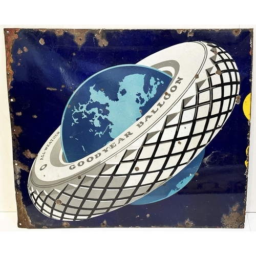 199 - GOODYEAR ENAMEL SIGN. 24 x 27.5ins. Tyre to middle, globe inside. Portion of an enamel, displays OK.... 