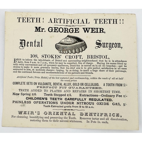 184 - GEORGE WEIR DENTAL ADVERTSING BOOKLETS. 6 x 5ins. Trio of thin card booklets advertising artificial ... 