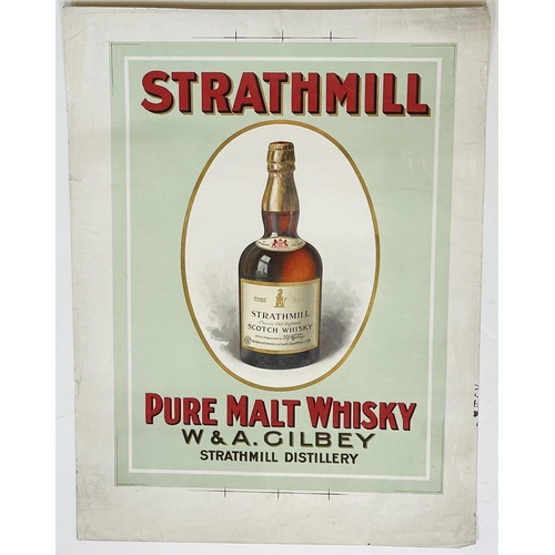 190 - STRATHMILL DISTILLERY POSTER. 18 x 13ins. Printers uncut sheet. Great image of bottle to centre. Som... 