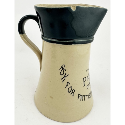 110 - PATTISONS LEITH WHISKY WATER JUG. 7ins tall. T. t., rear WATER handle, black transfer. PATTISONS/ LI... 