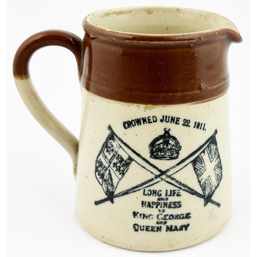 201 - WEST SMETHWICK CORONATION DATED MINERAL WATER JUG. 4.25ins tall. T. t., side handle, black transfer ... 