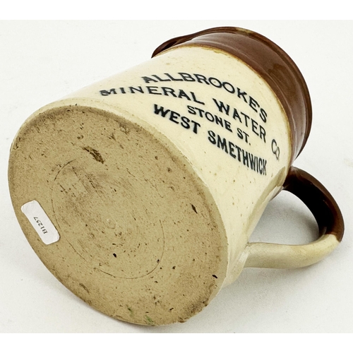 201 - WEST SMETHWICK CORONATION DATED MINERAL WATER JUG. 4.25ins tall. T. t., side handle, black transfer ... 