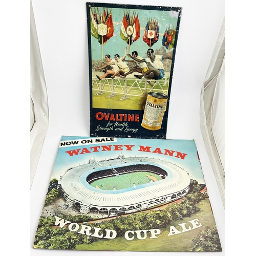 221 - WEMBLEY WATNEY MANN & OVALTINE HURDLING DUO. Largest 20.5 x 17ins. Watney Mann World Cup Ale card ad... 