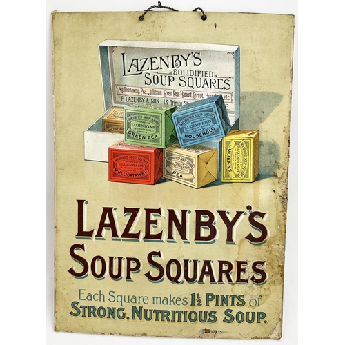 222 - LAZENBYS SOUPS CARD ADVERT DUO. 10.5 x 14.5ins. One Potted Meats other Soup Squares. Great pics. Edg... 