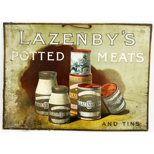 222 - LAZENBYS SOUPS CARD ADVERT DUO. 10.5 x 14.5ins. One Potted Meats other Soup Squares. Great pics. Edg... 