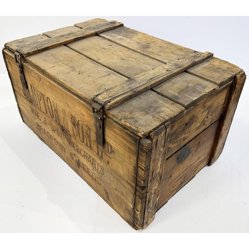 240 - BRADFORD & LEEDS WOODEN CRATE. 28 x 18.25 x 14.5ins. Hinged to one side, slightly impressed letterin... 