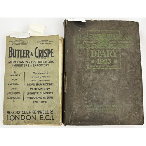 253 - CHEMIST & DRUGGIST 1923 DIARY & 1927 BUTLER & CRISPE PHARMACY CATALOGUE DUO. Very many great pictori... 