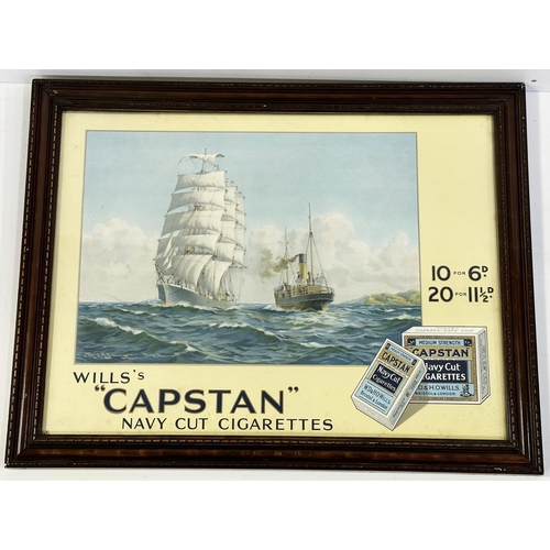 236 - WILLS CAPSTAN CIGARETTES FRAMED ADVERT. 22.5 x 17.5ins. Ship pict to centre with packets to right si... 