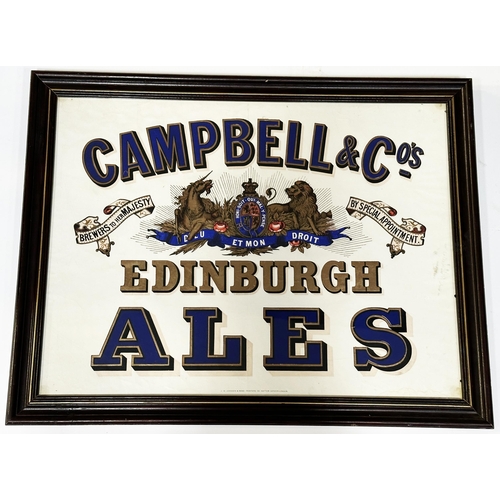 269 - EDINBURGH ALES FRAMED POSTER. 29 x 23ins. CAMPBELL & COS/ EDINBURGH/ALES. Large coat of arms to cent... 