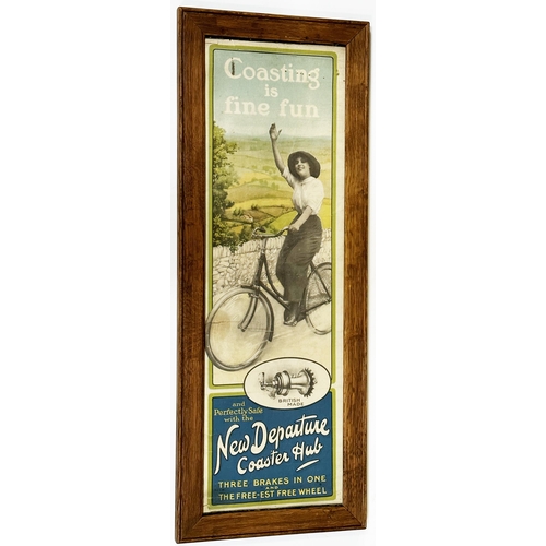 270 - BICYCLE ADVERTISING FRAMED POSTER. 12 x 31.5ins. Lady in period clothes vriding bike in countryside.... 