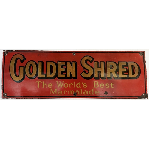 276 - GOLDEN SHRED MARMALADE ENAMEL SIGN. 30 x 10ins. Vibrant deep red background with large golden letter... 