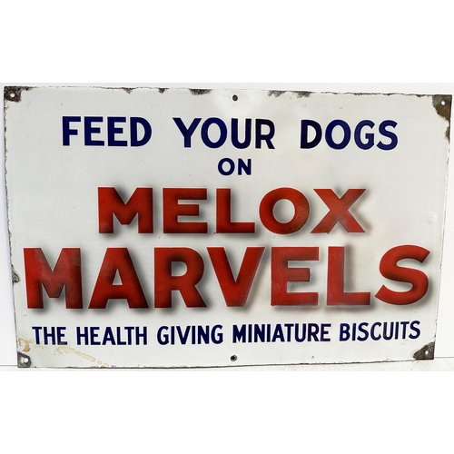 280 - MELOX MARVELS DOG FOOD ENAMEL SIGN. 14.2 x 22ins. Very bright & shiny/ full sheen. A few minor outer... 