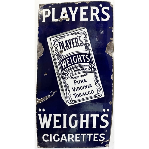 283 - PLAYERS WEIGHTS CIGARETTES ENAMEL SIGN. 18 x 36ins. Large cigarette packet pictorial. Apart from the... 