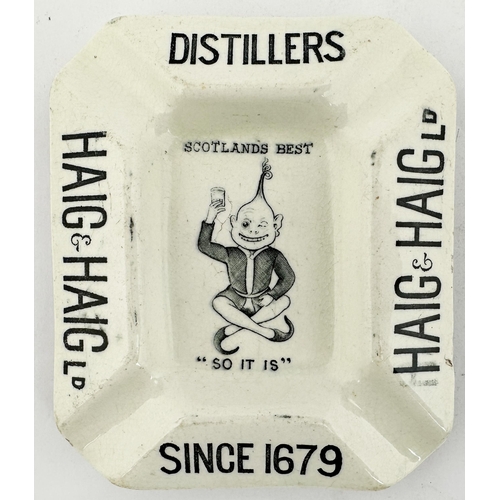 297 - HAIG & HAIG WHISKY ASHTRAY. 4.1 x 5ins. E$xtraordinary figure image to centre proclaiming SCOTLANDS ... 