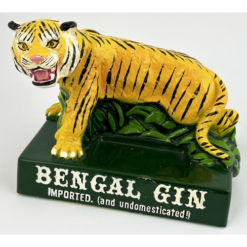 313 - BENGAL GIN ADVERTISING TIGER STATUETTE. 9 x 6ins base plinth. Impressive cast & painted (redone) pla... 