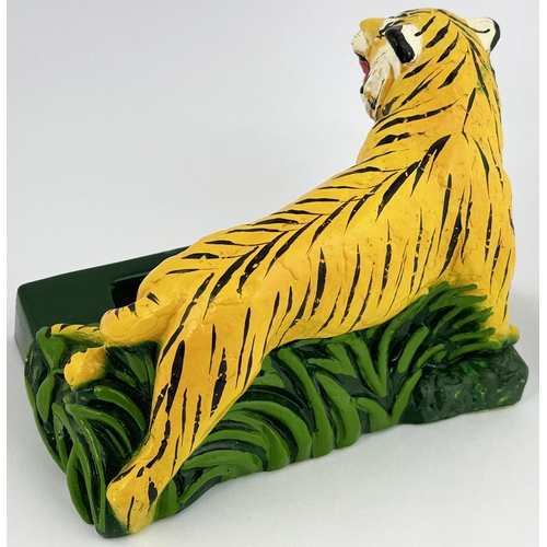 313 - BENGAL GIN ADVERTISING TIGER STATUETTE. 9 x 6ins base plinth. Impressive cast & painted (redone) pla... 