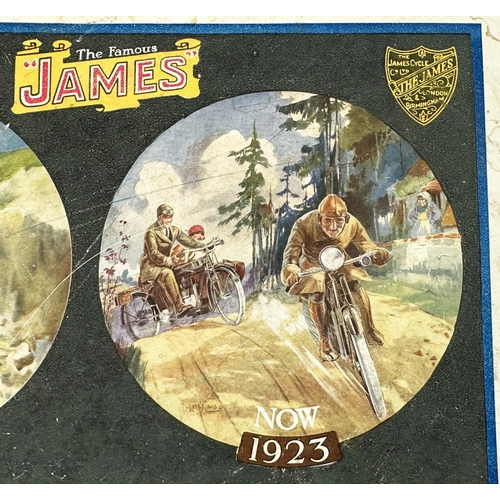 325 - JAMES MOTOR CYCLES HANGING SHOWCARD. 10.7 x 7.7ins. Multi coloured card sign for The Famous JAMES wi... 