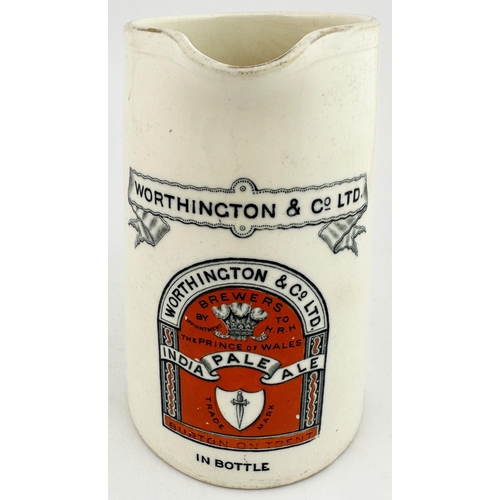 335 - WORTHINGTON BURTON ON TRENT PUB JUG. 6.5ins tall. WORTHINGTON & CO LTD within a banner, beer label f... 