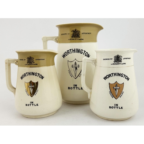 338 - WORTHINGTON IN BOTTLE PUB JUG. 4.5ins tall. Printed both sides, side handle. Mustard coloured band t... 