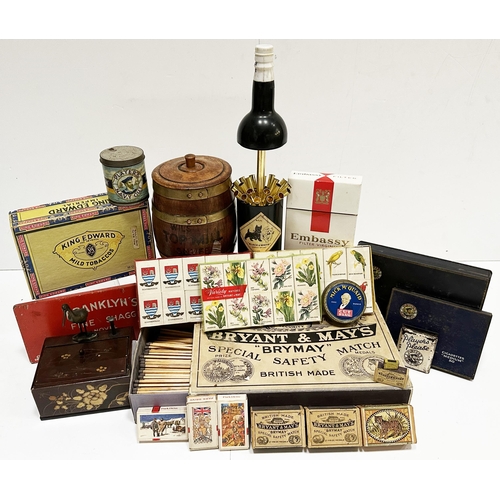 343 - SMOKING ECLECTIC MIX. Largest 12ins. Inc. Bryant & Mays box of large matches, tins, packets, adverti... 