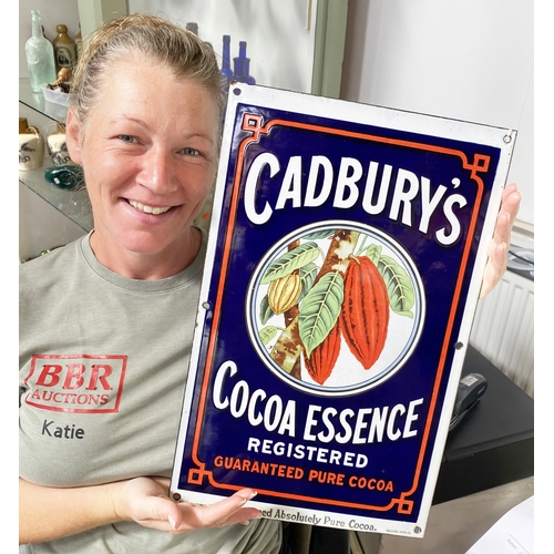 363 - CADBURYS COCOA ESSENCE COCOA PODS ENAMEL SIGN. 18 x 11.5ins. All time absolute classic UK Cadburys s... 