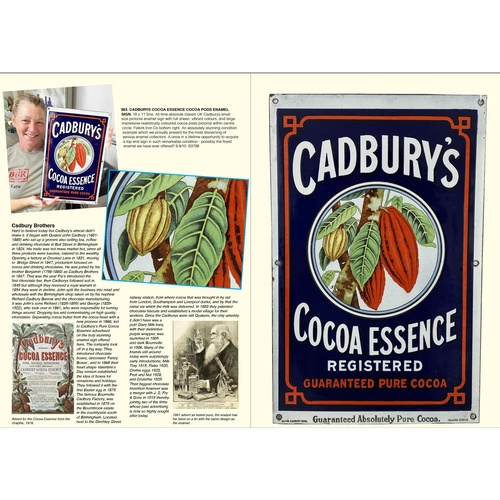 363 - CADBURYS COCOA ESSENCE COCOA PODS ENAMEL SIGN. 18 x 11.5ins. All time absolute classic UK Cadburys s... 