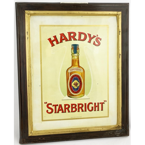 351 - HARDYS STARBRIGHT TIN SIGN. 16.5 x 21ins. Multicoloured, self framed design, featuring a labelled bo... 