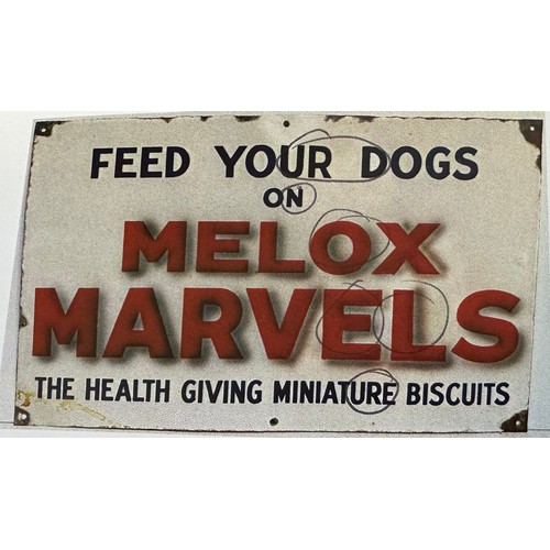 280 - MELOX MARVELS DOG FOOD ENAMEL SIGN. 14.2 x 22ins. Very bright & shiny/ full sheen. A few minor outer... 