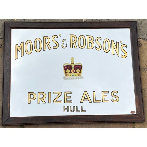 350 - HULL PRIZE ALES FRAMED MIRROR. 33 x 25ins. Extremley heavy with striking gold & black lettering and ... 