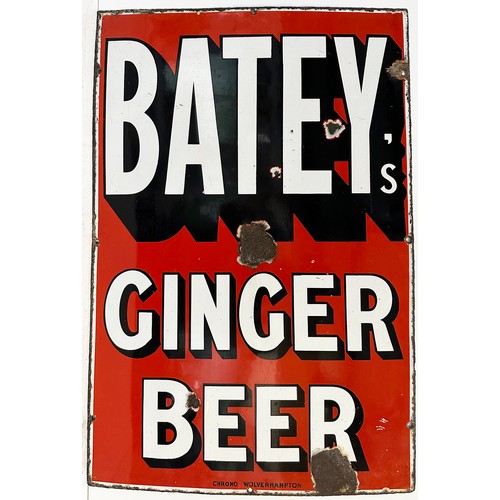 284 - BATEYS GINGER BEER ENAMEL SIGN. 20 x 30ins. Vibrant black & white large letters on red background. C... 