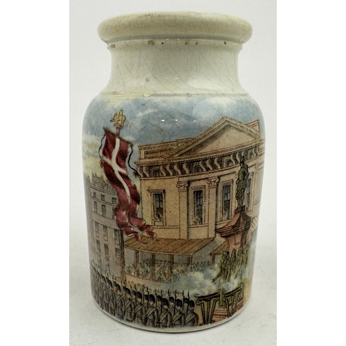 3 - PRATTWARE JAR RECEPTION OF H.R.H. (KM529 p187) 3.7ins tall. RECEPTION OF H.R.H THE PRINCE OF WALES A... 