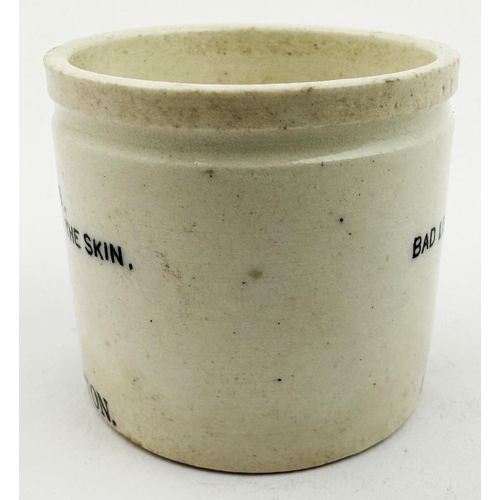 29 - THE EGYPTIAN SALVE OINTMENT POT. OP p69) 1.5ins tall. A very sharp deep black transfer - READE BROTH... 