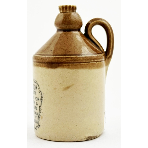 37 - MINIATURE DOULTON LAMBETH PROMOTIONAL FLAGON. 2.9ins tall, t.t., stoneware, rear handle. Original ce... 