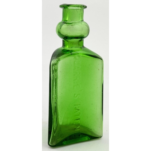 47 - FISHERS SEAWEED EXTRACT BOTTLE. Approx. 5.1ins tall. Bright green glass, triangular body shape, bulb... 