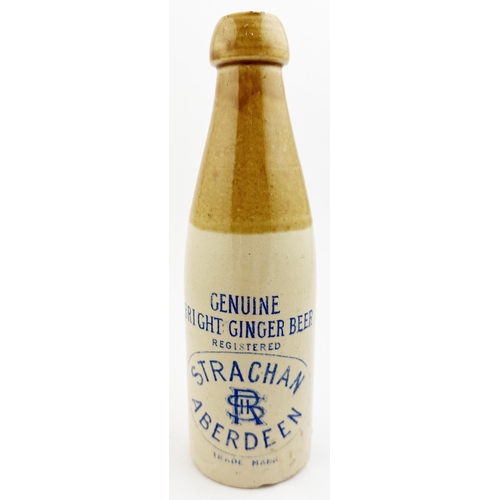 137 - STRACHAN ABERDEEN GINGER BEER. 8.8ins tall, ch., t.t., cork blob lip. Blue transfer - note this is t... 